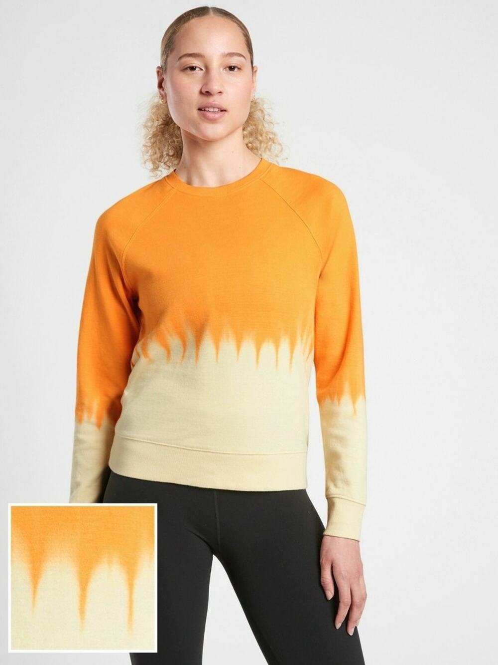 Athleta Sundown Dip Dye Pullover Sweatshirt Orange Yellow Crew Size Medium
